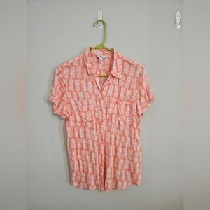 Croft & Barrow Coral Pineapple Button Down Hawaiian Shirt